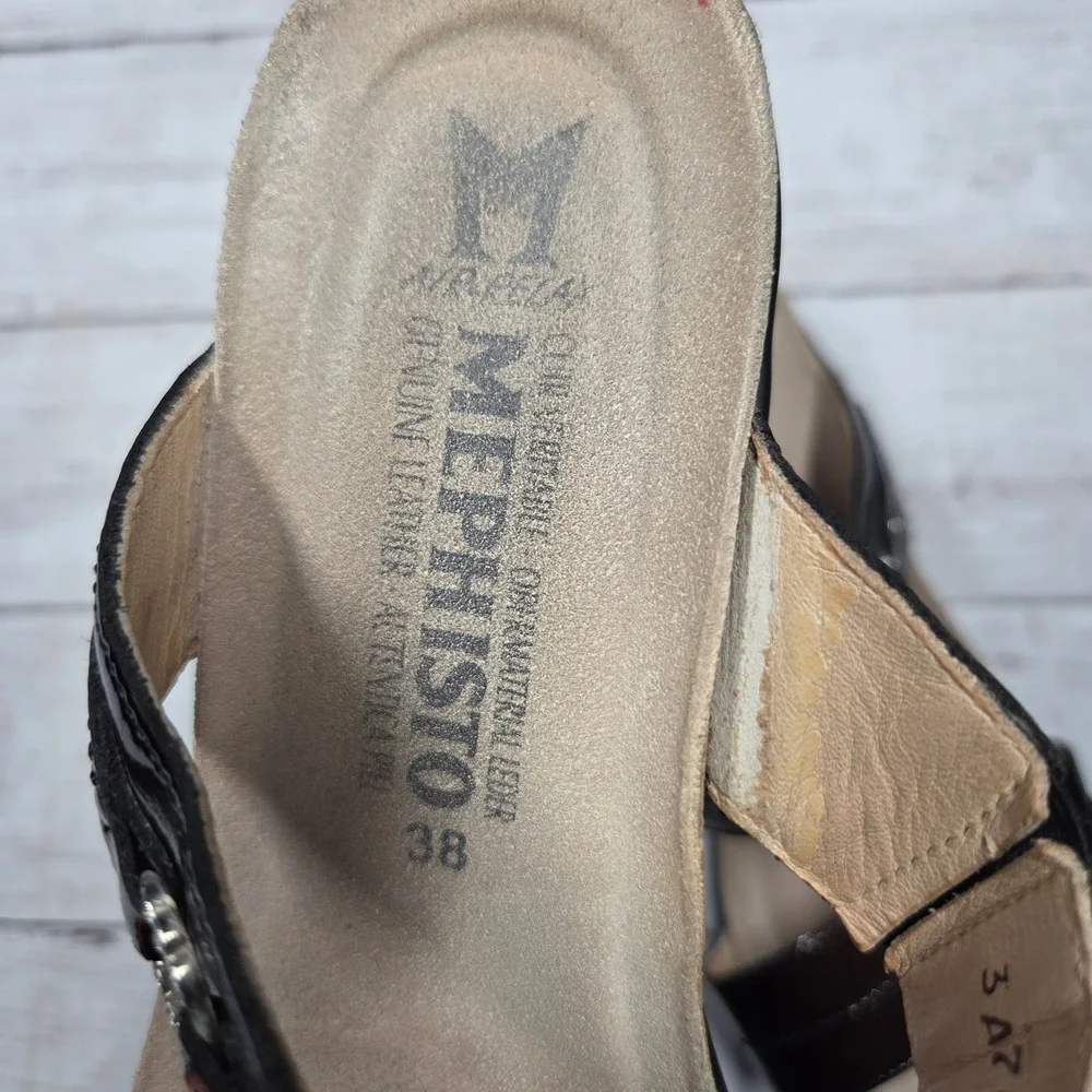 Mephisto Air-Relax Nalade Wedge Sandal Slide Brown Patent Leather Womens 38